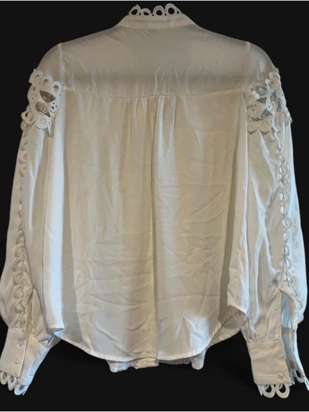 Alice Blue White Eyelet Crochet Lace Trim Button Up Blouse Top - S - Picture 2 of 5